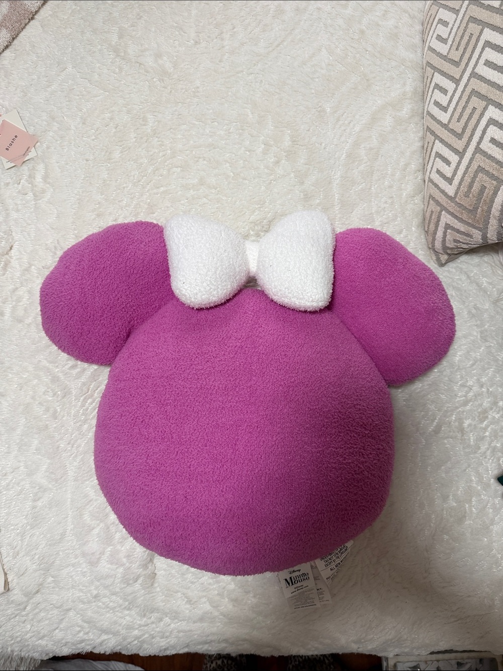 Disney Plush Minnie-Style Pink Head Pillow with White Bow
